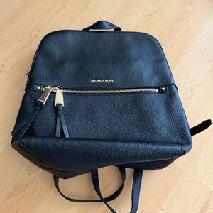 Michael Kors Black Leather Backpack with Gold Accents